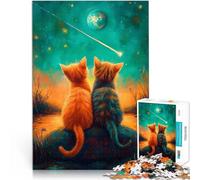 Cats Watching Shooting StarJigsaw Puzzles for teenagers 1000 Pieces Hands-on Game Every Piece is Unique - Challenging Family Fun Game 38x26cm