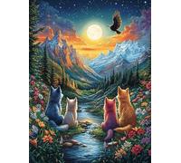 Cats Watching Sunset in Magical Forest 500 Piece Premium Jigsaw Puzzle Magical Animal Fairy Tale Adult Jigsaws Brain Training Hobby Home Decor Winter Gift Unique Shaped Recycled Cardboard 500 PCS