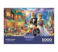Cat's Wedding 1000 Piece Sturdy Cardboard Jigsaw Puzzle for Adults Beginners Relaxation Creativity Gift Giving Cat on Motorcycle Wall Decoration Puzzle 70x50cm/1000pcs