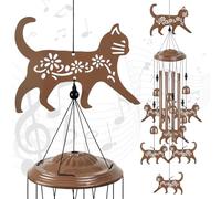 Cats Wind Chimes for Garden, Home, Balconies, Lawn, Yard, Xmas, Indoor, Outside Decoration, Brown Wind Catcher, Blessing Wind Bells, Memorial WindChimes Gifts for Mom, Grandma, Woman, Cat Ornaments
