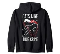 Cats Wine True Crime Fan Funny Cat Lover Crime Scene Zip Hoodie