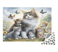 Cats with Kittens 1000 Piece Jigsaw Puzzle for Adults & Teens, Thick Cardboard, Cat Mom And Babies, Educational Leisure Activity, Develops Fine Motor Skills, Great Gift Idea 52x38cm/1000pcs