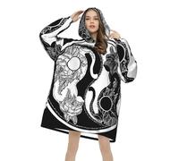 Cats Yin And Yang Boho Mandala Soft Hooded Blanket Oversized, Wearable Hoodie Pullover with Pocket, Cosy Winter Gift Idea for Family and Friends