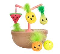 Catstages Hunt N' Wobble Interactive Catnip Fruit Bowl Jingle Cat Toy, 6.1" | 5 Interactive Toys, Jingle Ball & Catnip Plush with Flingers, Wobble Base for Extra Challenge, Enrichment for Cats & Kittens