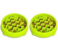 Catstages Kitty Slow Feeder Cat Bowl, Green (Pack of 2)