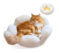 Catstages Purrfect Petals Flower Cat Bed with Plush Support and Raised Sides, White, 21 in - Secure, Soft, Comfortable Bed for Cats and Kittens