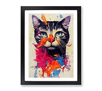 Catt Paint Splash Framed Wall Art Print A2 Black