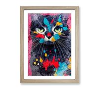Catt Paint Splash Framed Wall Art Print A2 Oak