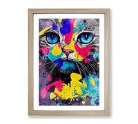 Catt Paint Splash Framed Wall Art Print A2 Oak