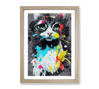Catt Paint Splash Framed Wall Art Print A2 Oak