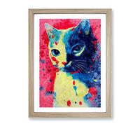Catt Paint Splash Framed Wall Art Print A2 Oak