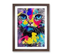 Catt Paint Splash Framed Wall Art Print A2 Walnut