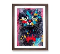 Catt Paint Splash Framed Wall Art Print A2 Walnut