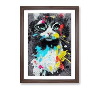 Catt Paint Splash Framed Wall Art Print A2 Walnut