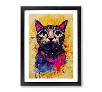 Catt Paint Splash No.1 Framed Print | A2 Black Framed Wall Art | Ready to Hang | Modern Nature Picture | Living Room Bedroom Lounge Office