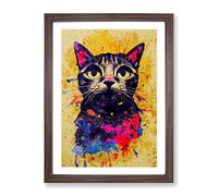Catt Paint Splash No.1 Framed Print | A2 Walnut Framed Wall Art | Ready to Hang | Modern Nature Picture | Living Room Bedroom Lounge Office