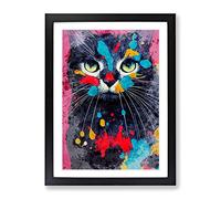 Catt Paint Splash No.2 Framed Print | A4 Black Framed Wall Art | Ready to Hang | Modern Nature Picture | Living Room Bedroom Lounge Office