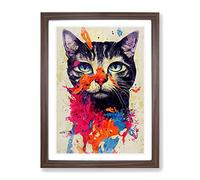 Catt Paint Splash No.6 Framed Print | A4 Walnut Framed Wall Art | Ready to Hang | Modern Nature Picture | Living Room Bedroom Lounge Office
