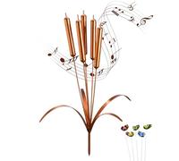 Cattail Wind Chimes Copper, Cattail Windchimes Stake Outdoor Decor, Pleated Metal Garden Stakes, Rustic Yard Art Plant Pole, Unique Handmade Decorative Bell Ornament Gift for Patio(12in#)