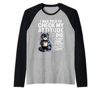 Cattitude Coffee Cat Design with Funny Attitude Check Quote Raglan Baseball Tee