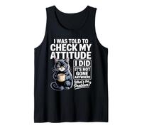 Cattitude Coffee Cat Design with Funny Attitude Check Quote Tank Top