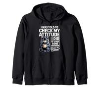 Cattitude Coffee Cat Design With Funny Attitude Check Quote Zip Hoodie