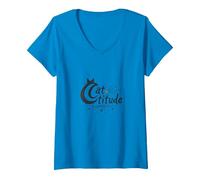 Cattitude: Sassy Feline Spirit for Cat Lovers V-Neck T-Shirt, Women, Sapphire, XXL