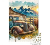 Cattle 1000 Pc Eco-Friendly Paper Old Truck Cow Puzzle Adult Hobbyists Portable Mind Decompression Hours Fun 52x38cm/1000pcs
