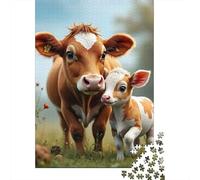Cattle 1000 Pc Thickened Paper Jigsaw Mother Cow with CalfPuzzle Grown-Ups Easy Store Relaxation Hobby Engaging Brain Teaser 52x38cm/1000pcs