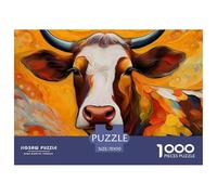 Cattle 1000 Piece Jigsaw Puzzle for Adults Cute Little Cow | Retro Gifts | Happily Jigsaw Puzzles Challenging Beautiful Decoration Puzzle Colourful 100% Recvcled Cardboard70x50cm/1000pcs