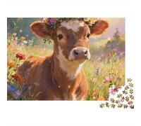 Cattle 1000 Piece Wildflower Cow Cardboard Jigsaw Puzzle for Adults 14+ Kids 12+ Brain Training Stress Relief Collectible Item Missing Piece Guarantee 52x38cm/1000pcs