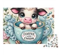 Cattle 1000 Pieces Cup Calf Premium Cardboard Jigsaw Puzzle for Adults Family Parent-child Interaction Senior Citizens Senior Centre Activity 70x50cm/1000pcs