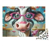 Cattle 1000 Pieces Pink Glasses Cow Premium Cardboard Jigsaw Puzzle for Adults Family Parent-child Interaction Social Icebreaker Holiday Pastime Collectible 52x38cm/1000pcs