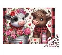 Cattle 1000 Pieces Valentine's Day Cows Premium Puzzle Board Jigsaw Puzzle for Family Parent-child Interaction Team Building Social Activity Icebreaker 52x38cm/1000pcs