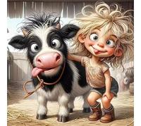 Cattle Barn Girl Jigsaw Puzzle 35 Pieces 30x30cm/12x12inch, Difficult jigsaw puzzles for Adults 35, Beautiful Art work, Great Festive Puzzle Gift for Men/Women