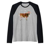 Cattle Cow Christmas Lights Funny Santa Farm Animal Xmas Raglan Baseball Tee