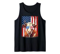Cattle Cow US America Flag Men Women 4th of July Patriotic Tank Top