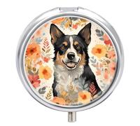 Cattle Dog Florals Pill Box 3 Compartment Round Small Pill Box for Pocket Purse Metal Travel Pill Case Portable Daily Pill Organizer Cute Compact Medicine Organizer Mini Pill Container