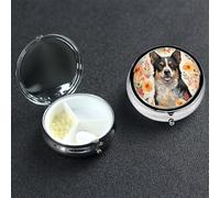 Cattle Dog Florals Pill Case 3 Compartment Pill Box Portable Metal Pill Organizer Cute Travel Pill Container Vitamin Organizer for Purse Pocket Travel Gift