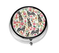 Cattle Dog Florals Print Mini Metal Pill Box 2.0x2.0x0.7 in Round Travel Medicine Pill Organizer Box for Purse Pocket