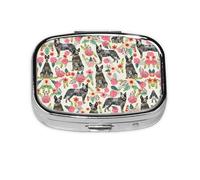 Cattle Dog Florals Print Pill Box 2 Compartment Medicine Pill Case,Portable for Pocket Or Purse Pill Box Decorative Metal Medicine Organizer