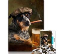 Cattle Dog Smoking 1000 Piece Jigsaw Puzzle for Adults And Teenagers,Quiz Game Wall Decoration Unique Birthday And Xmas Gifts 38x26cm