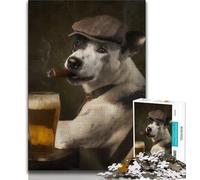 Cattle Dog Smoking Adult Jigsaw Puzzles 1000 Pieces,Staycation Kill Time Every Piece Is Unique - Challenging Family Fun Game 38x26cm
