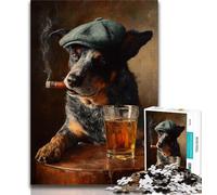 Cattle Dog Smoking Jigsaw Puzzles for Adults 1000 Piece,Staycation Kill Time with Fully Interlocking Randomly Shaped Pieces (38x26cm)