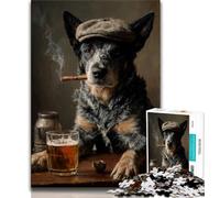 Cattle Dog Smoking Jigsaw Puzzles for Adults Teenagers Jigsaws Puzzle,Toys Educational Games Stress Relieving Suitable for Desktop Decoration 38x26cm