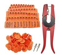 Cattle Ear Tags 001-100 Number Plastic Livestock Animal Tag for Cows Ear Tag Applicator Kit (001-100, Orange)