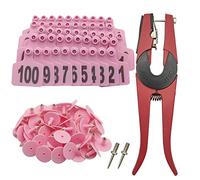 Cattle Ear Tags 001-100 Number Plastic Livestock Animal Tag for Cows Ear Tag Applicator Kit (Pink)