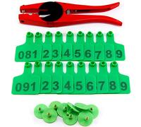 Cattle Ear Tags 001-500 Number Plastic Livestock Animals Ear Tags for Sheep Cattle Calf Hog Cows, Animal Identification Ear Tags with 1 pcs Ear tag applicator, Green