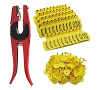 Cattle Ear Tags Numbered 001-100 with Pliers, Plastic Livestock Animal Ear Tag(Yellow)