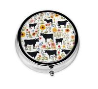 Cattle Farm Sanctuary Print Pill Box, Round Pill Organizer, 3 Compartment Small Pill Case for Purse & Pocket, Portable Medicine Box, Travel Pill Case
